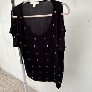 Y2K Michael Kors Black Grommet Cold Shoulder Top Size XL